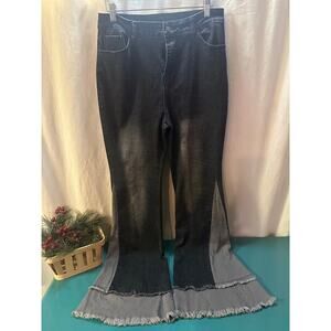 Black Flare Gray Contrast Cuff Jeans | Size M | Frayed Hem | Y2K Alt Grunge